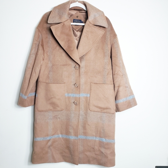 Pendleton long wool camel brown plaid coat 8P - Picture 3 of 7